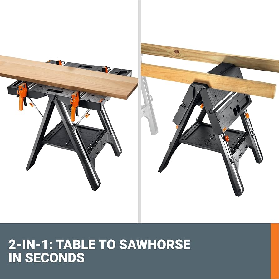 Worx Pegasus 2-in-1 Folding Work Table & Sawhorse, Easy